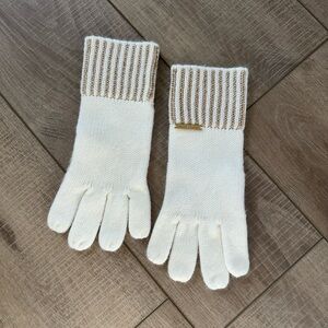 MICHAEL Michael Kors Cream Gold Metallic Striped Knit Gloves